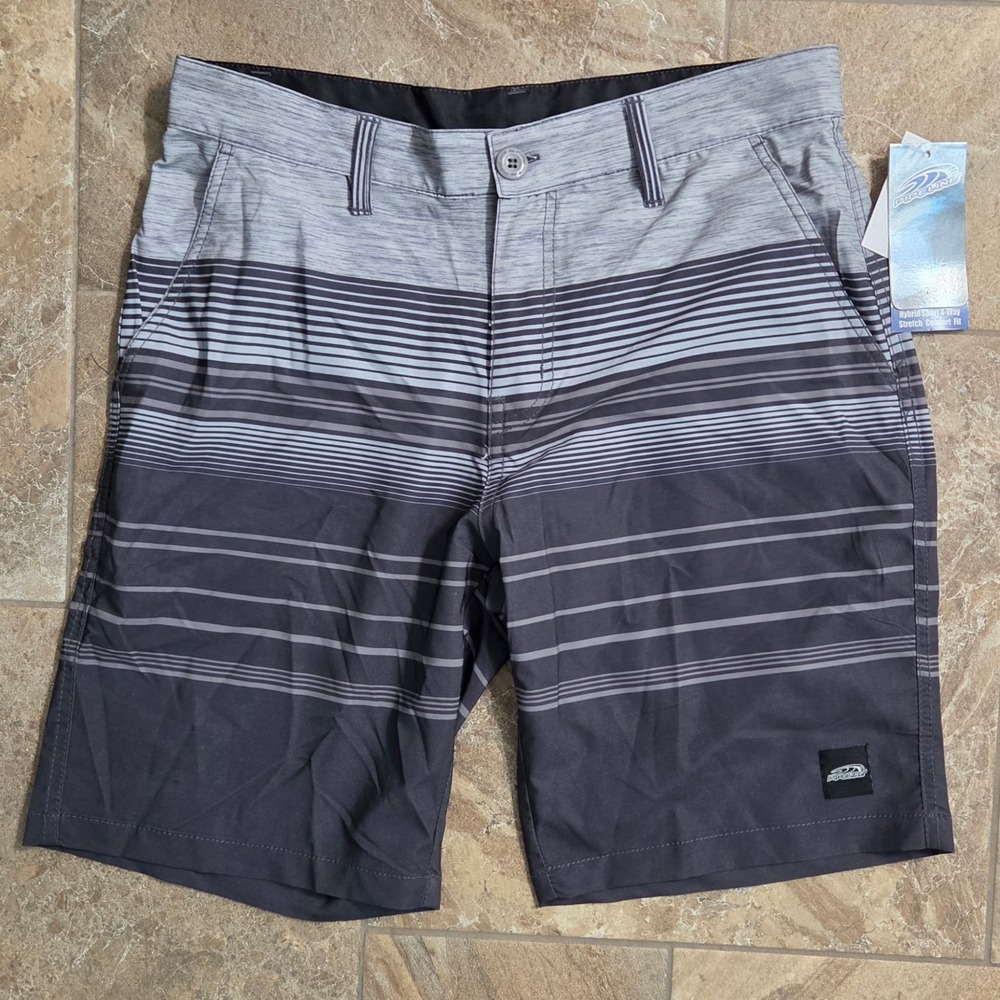 NWT Pipeline Mens Hybrid Shorts Grey Combo Striped 4-Way Stretch Size 32